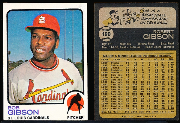 1973 Topps Bb- #190 Bob Gibson, Cardinals- 15 Cards