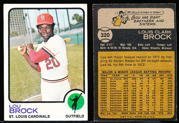 1973 Topps Bb- #320 Lou Brock, Cardinals- 13 Cards