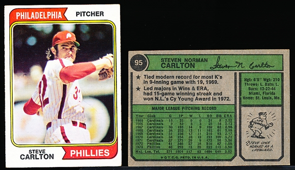 1974 Topps Bb- #95 Steve Carlton, Cards- 7 Cards