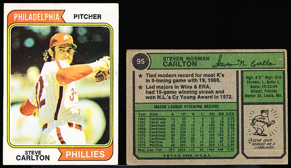 1974 Topps Bb- #95 Steve Carlton, Cards- 20 Cards