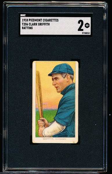 1910 T206 Bb- Clark Griffith, Cinc- Batting Pose- SGC 2 (Good)- Piedmont 350 Back