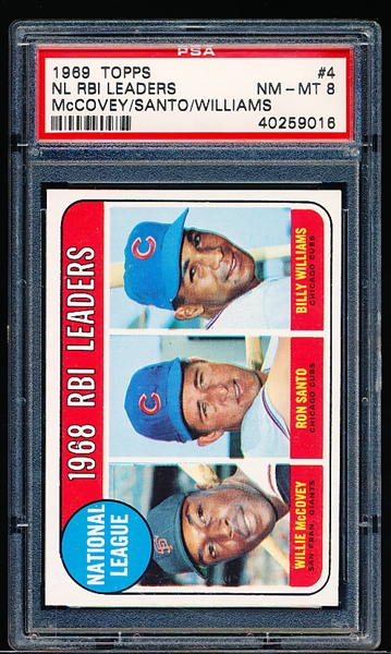 1969 Topps Baseball- #4 NL RBI Leaders (McCovey/ Santo/ B. Williams)- PSA Nm-Mt 8