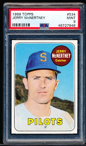 1969 Topps Baseball- #534 Jerery McNertney, Pilots- PSA Mint 9