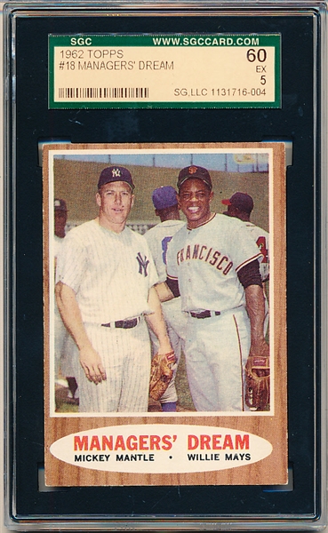 1962 Topps Baseball- #18 Mantle/Mays- SGC 60 (Ex 5)