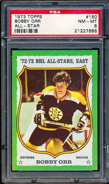 1973-74 Topps Hockey- #150 Bobby Orr, Bruins- PSA Nm-Mt 8