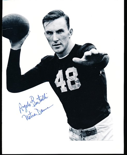 Autographed Angelo Bertelli Notre Dame NCAA Ftbl. 8” x 10” Backer Board with B/W Photo