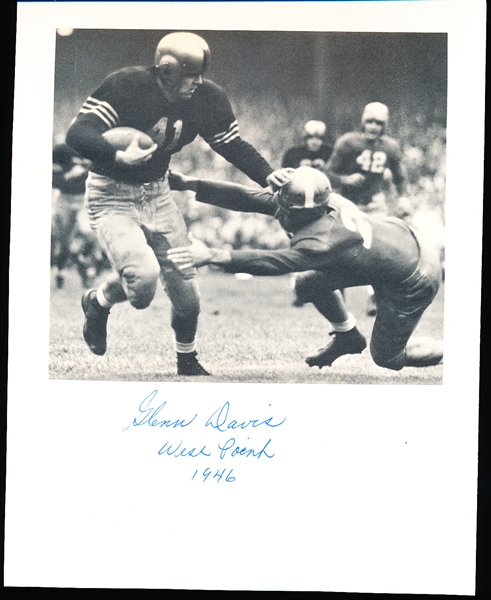 Autographed Glenn Davis Army NCAA Ftbl. 8” x 10” Backer Board with B/W Action Photo