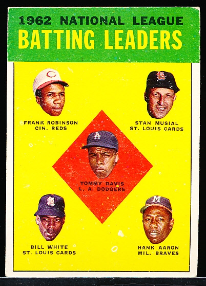 1963 Topps Baseball- #1 NL Batting Leaders- Musial/ F. Robinson/ Aaron