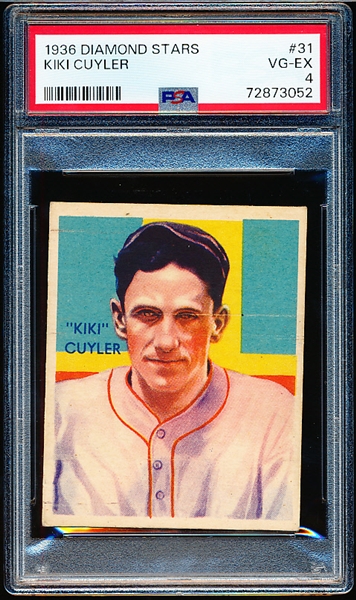 1936 Diamond Stars Baseball- #31 Kiki Cuyler, Reds- PSA VG-Ex 4- 1936 Blue back