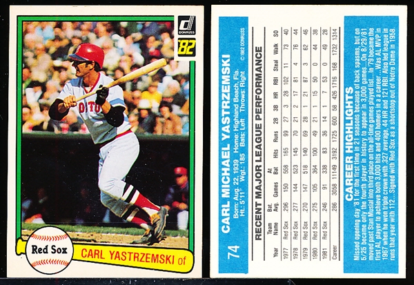 Lot Detail 1982 Donruss Baseball 74 Carl Yastrzemski Red Sox 45 Cards