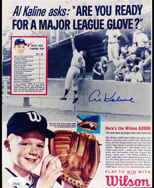 Autographed Al Kaline Color 8” x 10” Photo Reproduction of a Wilson Glove Ad- JSA Certified