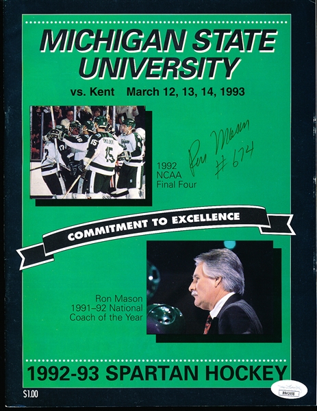Autographed March 12-14, 1993 Kent State @ Michigan State NCAA Hockey Program- Signed by Ron Mason
