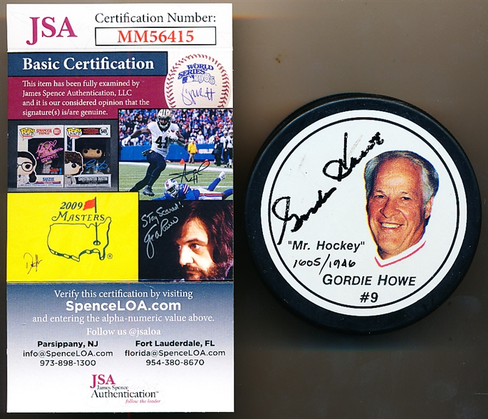 Autographed Gordie Howe General Tire “Mr. Hockey” Puck- JSA Certified