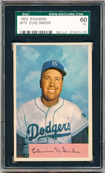 1954 Bowman Baseball- #170 Duke Snider, Dodgers- SGC 60 (Ex)
