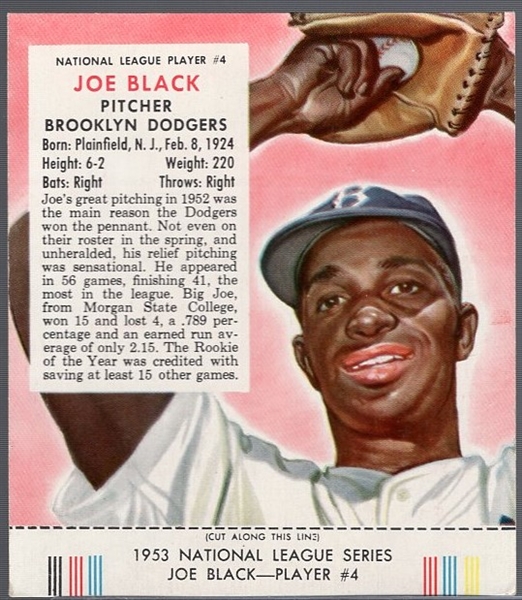 1953 Red Man Tobacco Bb with Tab- NL #4 Joe Black, Brooklyn Dodgers- March expiration back.