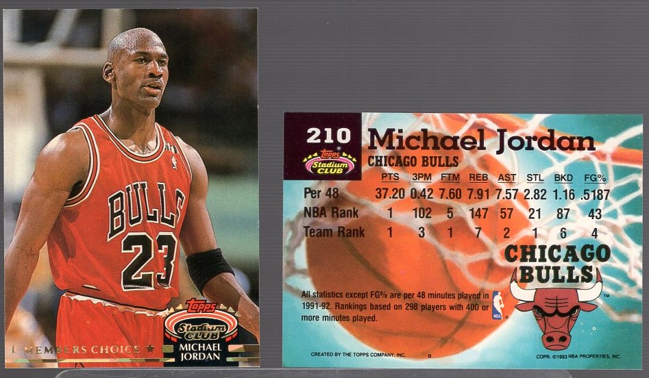 Lot Detail 1992 93 Stadium Club Basketball 210 Michael Jordan