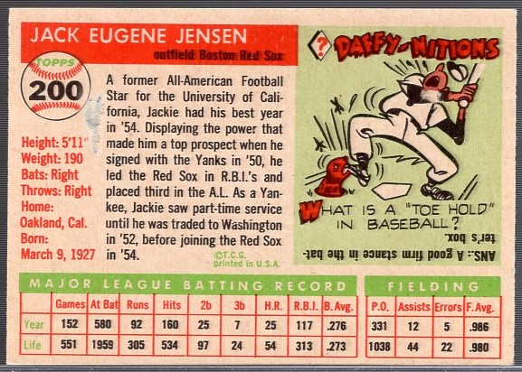 Lot Detail 1955 Topps Baseball 200 Jackie Jensen Red Sox Hi