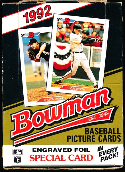 1992 Bowman Baseball- One Unopened Wax Box