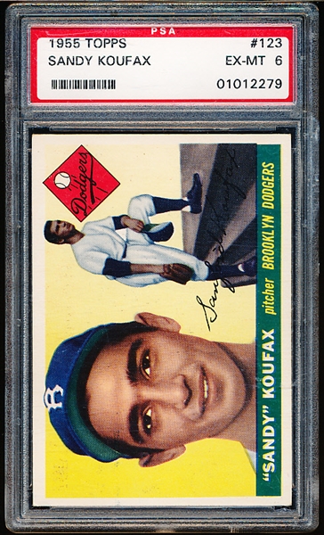 1955 Topps Baseball- #123 Sandy Koufax, Dodgers- PSA Ex-Mt 6