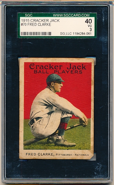 1915 Cracker Jack Baseball- #70 Fred Clarke, Pittsburgh- SGC 40 (Vg 3)
