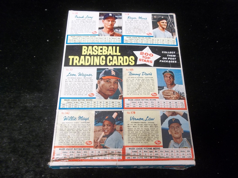 1962 Post Cereal Complete 6 Card Box- Includes Roger Maris & Willie Mays- This is an Post Oat Flakes box