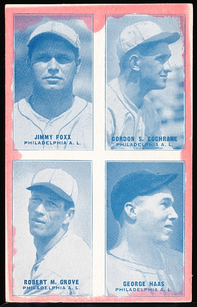 1929-30 Four on One Baseball Exhibit- Cochrane/ Foxx/ Lefty Grove/ Haas