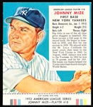 1953 Red Man Tobacco Bb- With Tab- AL #18 Johnny Mize, Yankees- March expiration back.