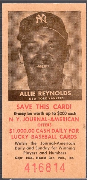 1954 NY Journal American- Allie Reynolds, Yankees