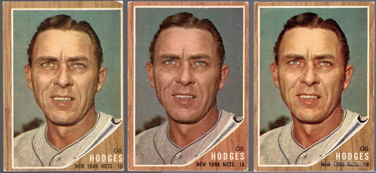 1962 Topps Bb- #85 Gil Hodges, Mets- 3 Cards