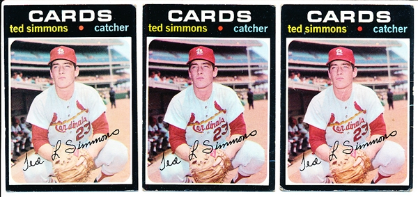 1971 Topps Bb- #117 Ted Simmons RC- 3 Cards