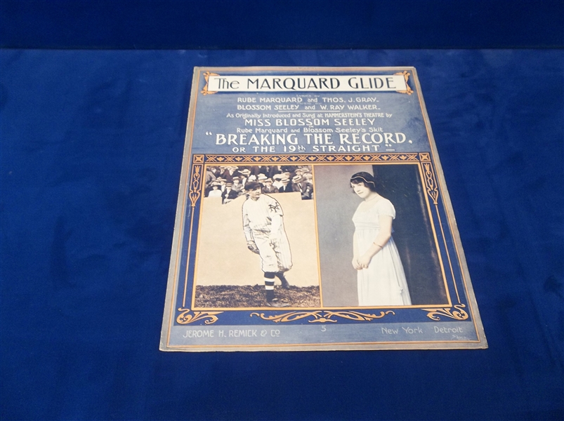 1910’s Baseball Sheet Music- “The Marquard Glide”- Featuring Photos of Rube Marquard and Blossom Seeley on Cover