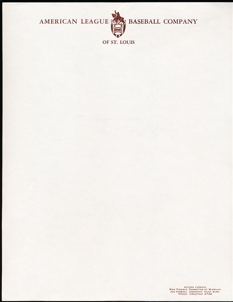 1940’s-50’s American League Baseball Club of St. Louis (St. Louis Browns) Letterhead