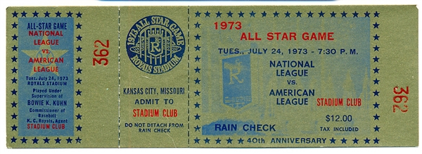 1973 MLB All-Star Game @ Kansas City “Stadium Club” Full Ticket