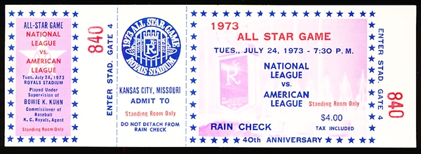 1973 MLB All-Star Game @ Kansas City “Standing Room Only” Full Ticket