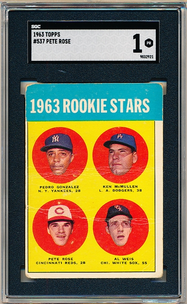 1963 Topps Baseball- #537 Pete Rose Rookie- SGC 1 (Fair)- Hi#