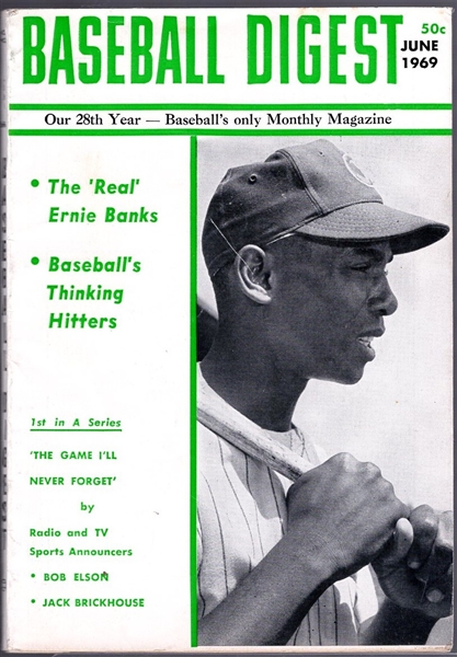 June 1969 Baseball Digest Mag- Ernie Banks Cover