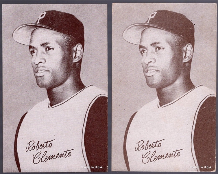 1963 Stat-Back Baseball Exhibits- Roberto Clemente- 2 Cards-Both with red print backs.