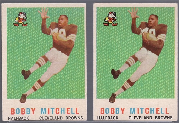 1959 Topps Football- #140 Bobby Mitchell RC, Browns- 2 Cards