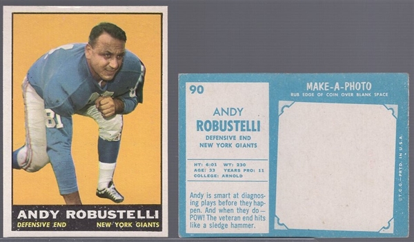 1961 Topps Fb- #90 Andy Robustelli, Giants- 8 Cards