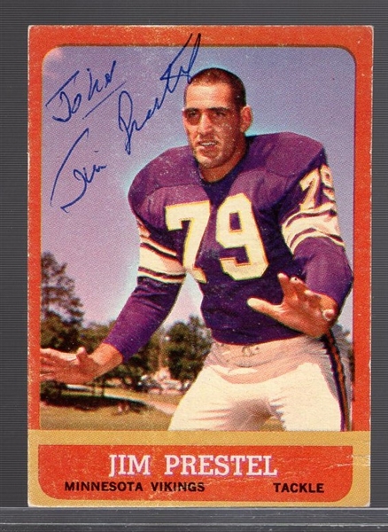 Autographed 1963 Topps Ftbl. #108 Jim Prestel, Vikings