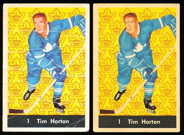 1961-62 Parkhurst Hockey- #1 Tim Horton, Toronto- 2 Cards