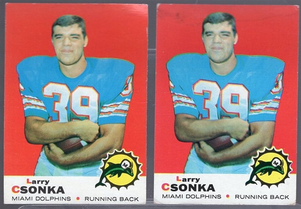 1969 Topps Football- #120 Larry Csonka, Dolphins RC- 2 Cards