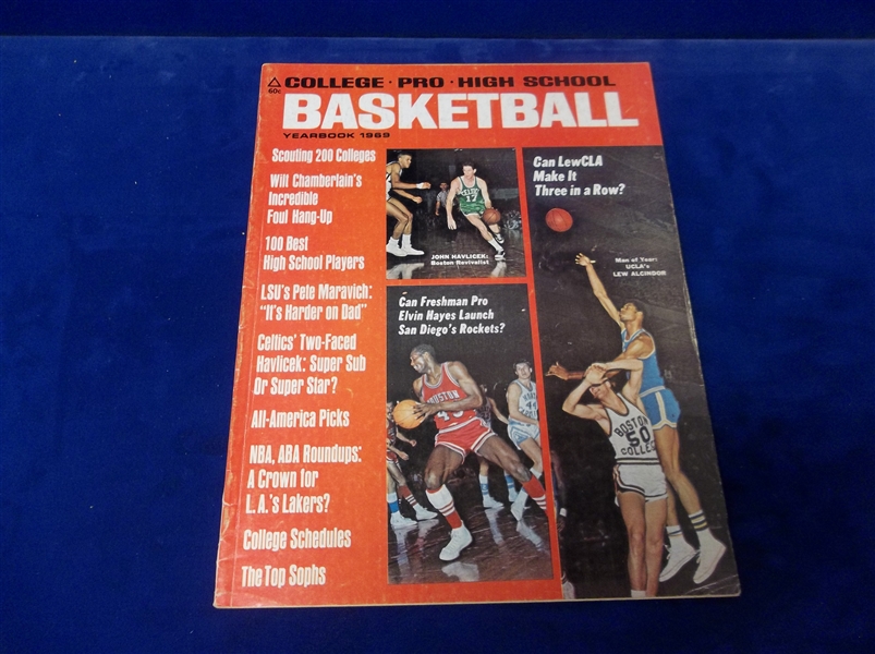 1969 College, Pro, High School Basketball Yearbook- Lew Alcindor/ J. Havlicek/ E. Hayes IA Cover