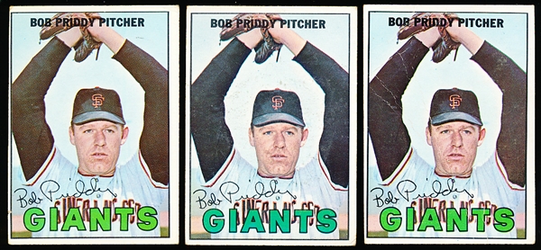 1967 Topps Baseball- #26 Bob Priddy- 3 Cards