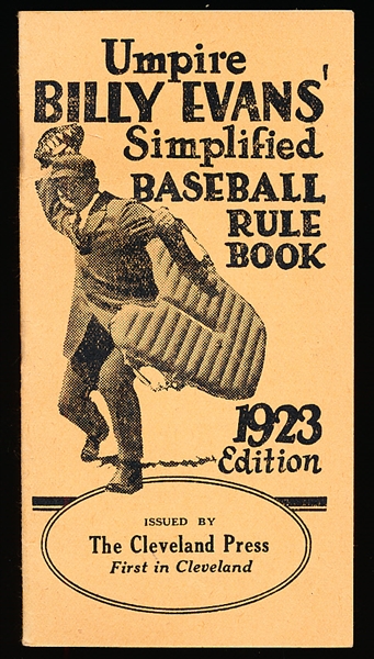 1923 Umpire Billy Evans’ Simplified Baseball Rule Book, issued by the Cleveland Press