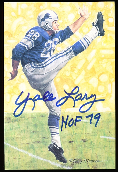 Autographed 1990 Goal Line Art Pro FB HOF Cards #47 Yale Lary, Lions