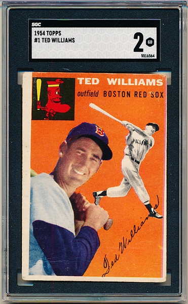 1954 Topps Baseball- #1 Ted Williams, Red Sox- SGC 2 (Good)