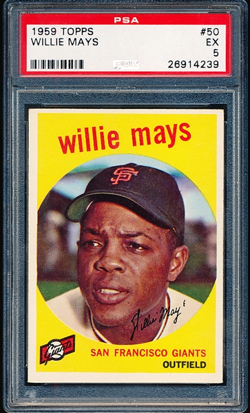 1959 Topps Baseball- #50 Willie Mays, Giants- PSA Ex 5