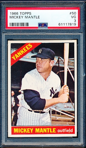 1966 Topps Baseball- #50 Mickey Mantle, Yankees- PSA Vg 3