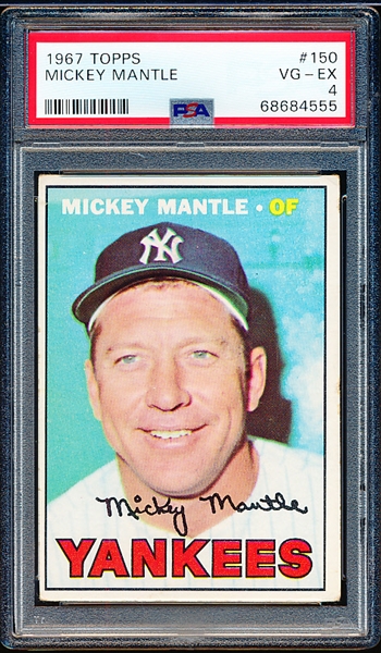 1967 Topps Baseball- #150 Mickey Mantle, Yankees- PSA Vg-Ex 4